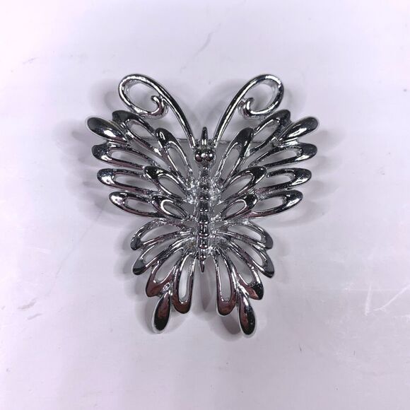 Silver Tone Filigree Butterfly Brooch Pin Fairy Woodland Whimsy Vintage 1980s - Picture 2 of 3